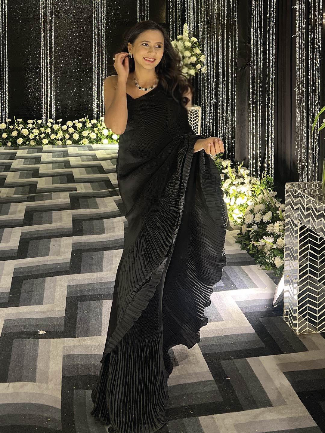 pre-draped black saree